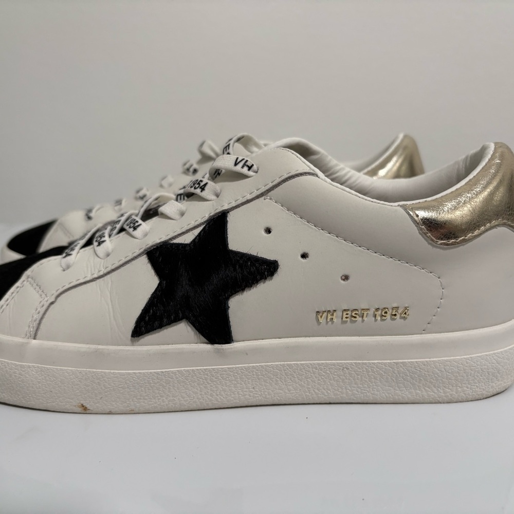 Vintage Havana White and Black Sneakers with Gold Accents
